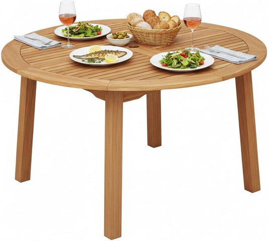 Tangkula 53" Round Outdoor Dining Table for 4-6 People, Acacia Wood Patio Table with Large Tabletop & 2" Umbrella Hole, Farmhouse Dining Furniture for Yard, Deck, Garden, Poolside
