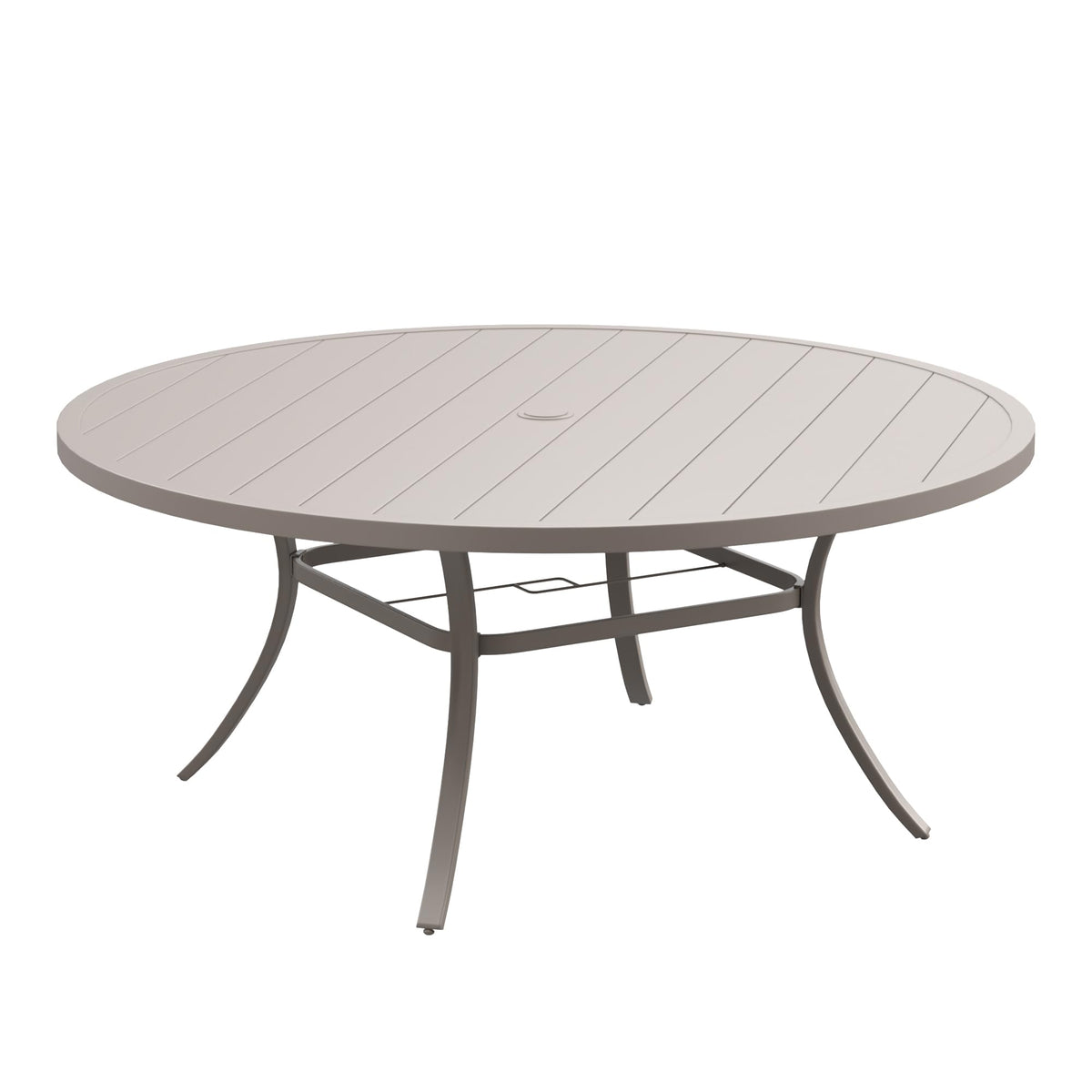 DIFY 48" Round Patio Dining Table for 6, All Weather Round Outdoor Metal Dining Table with 1.57" Umbrella Hole, Perfect for Backyard Lawn Garden, Walnut