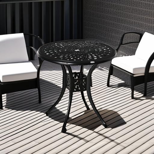 Outsunny 30" Round Patio Dining Table, Bistro Table, Umbrella Hole, Black