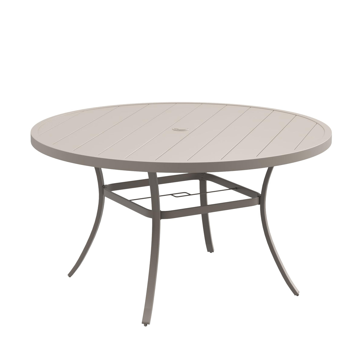 DIFY 48" Round Patio Dining Table for 6, All Weather Round Outdoor Metal Dining Table with 1.57" Umbrella Hole, Perfect for Backyard Lawn Garden, Walnut