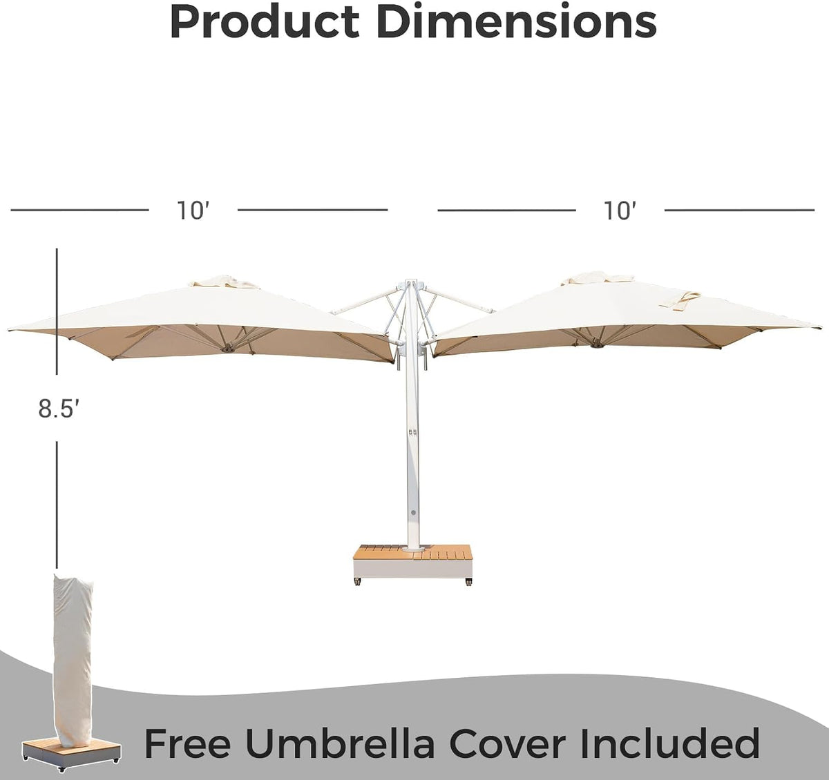 Grand patio 10x10 FT Large Patio Umbrella with Base, Double-Sided Outdoor Cantilever Aluminum Umbrella, Offset Umbrella with Cover for Commercial Use, Poolside, Deck, Backyard, Gray