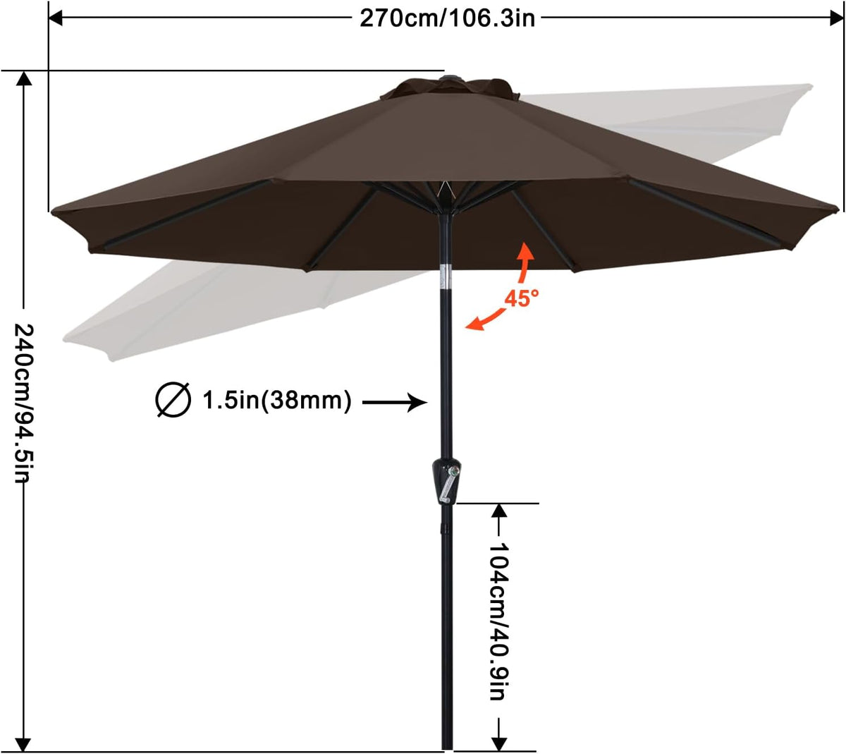MASTERCANOPY 9ft Patio Umbrella with Tilt & Crank, Brown