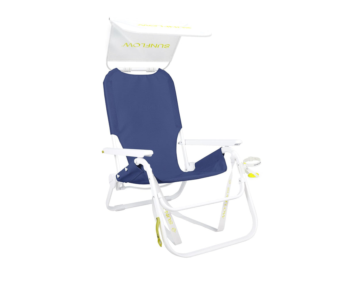 SUNFLOW Shore Thing Reclining Beach Chair with Sun Shade, Deep Blue Stripe