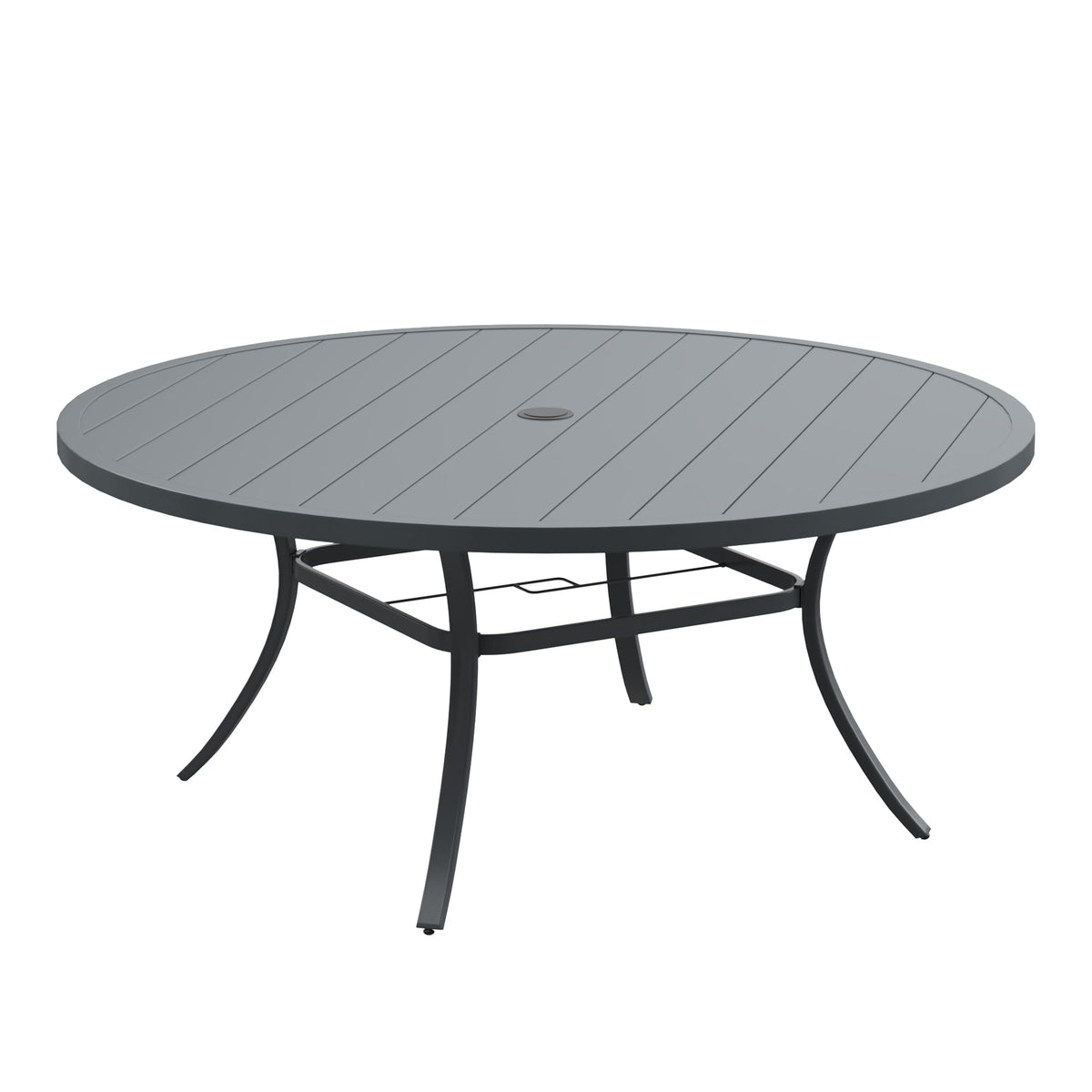 DIFY 48" Round Patio Dining Table for 6, All Weather Round Outdoor Metal Dining Table with 1.57" Umbrella Hole, Perfect for Backyard Lawn Garden, Walnut