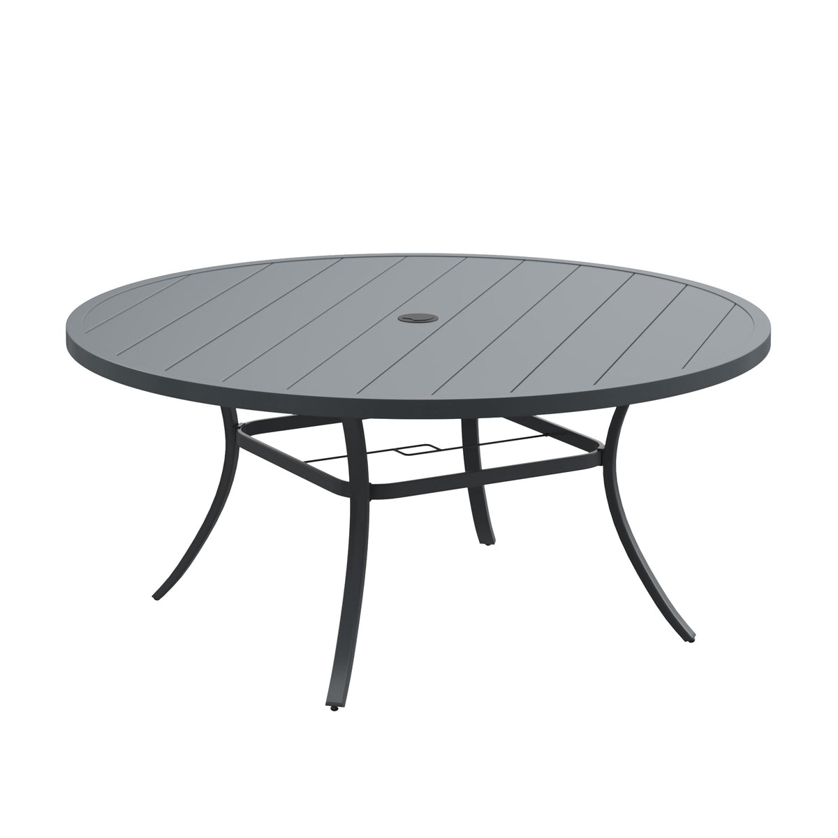 DIFY 48" Round Patio Dining Table for 6, All Weather Round Outdoor Metal Dining Table with 1.57" Umbrella Hole, Perfect for Backyard Lawn Garden, Walnut
