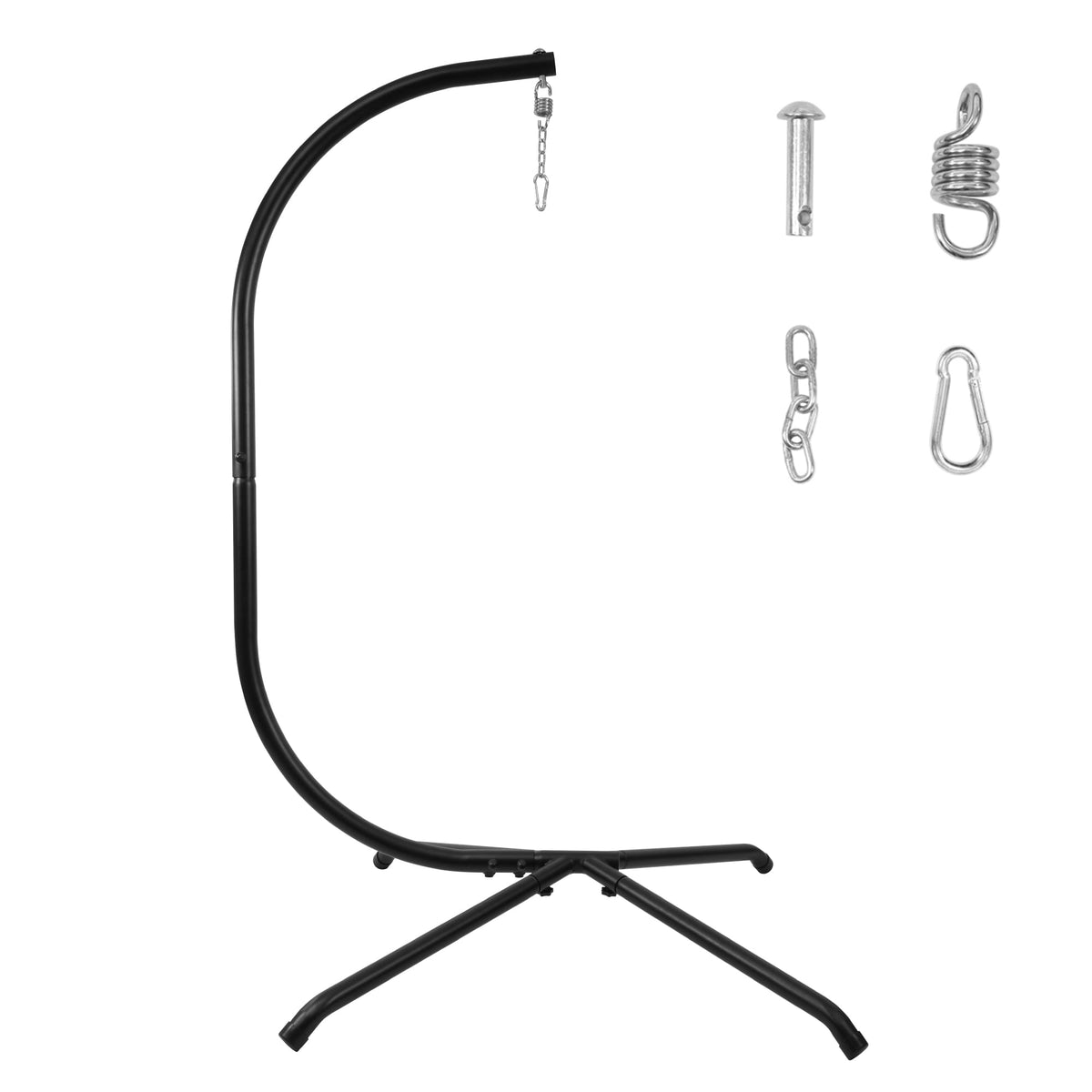 Heavy Duty Hammock Chair Stand, 400lb Capacity C-Shape Swing Stand for Outdoor Patio & Indoor Use with Hanging Buckle and Spring Hook(White)