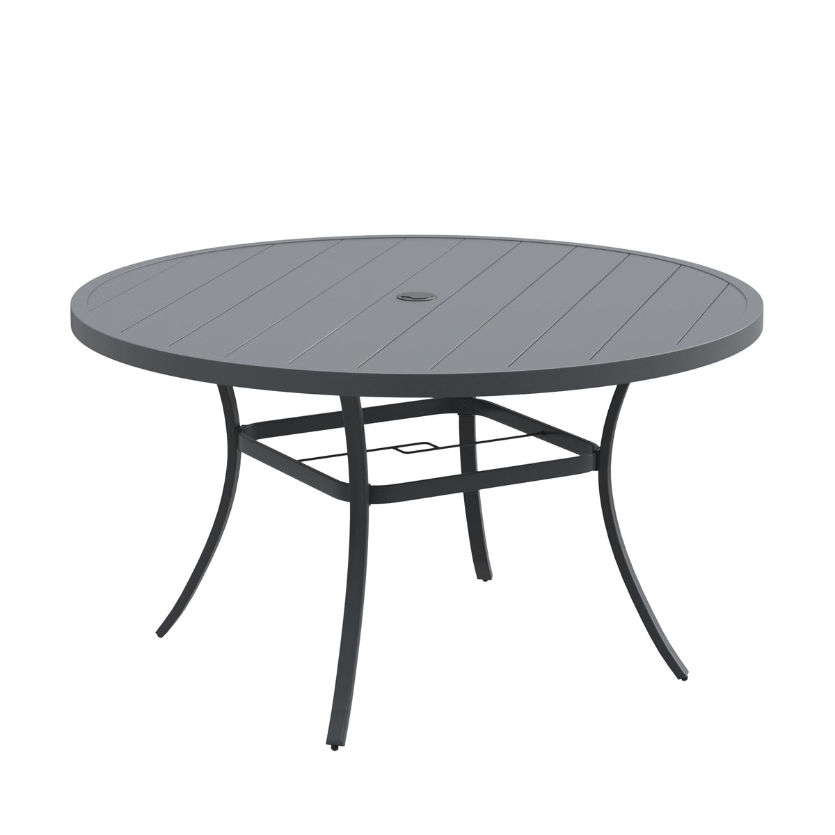DIFY 48" Round Patio Dining Table for 6, All Weather Round Outdoor Metal Dining Table with 1.57" Umbrella Hole, Perfect for Backyard Lawn Garden, Walnut