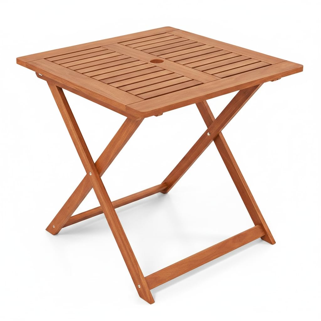 Tangkula 36 Inches Outdoor Folding Round Dining Table, No Assembly Patio Acacia Wood Bistro Table with Slatted Tabletop, 4-Person Outside Dining Furniture for Backyard, Porch, Balcony