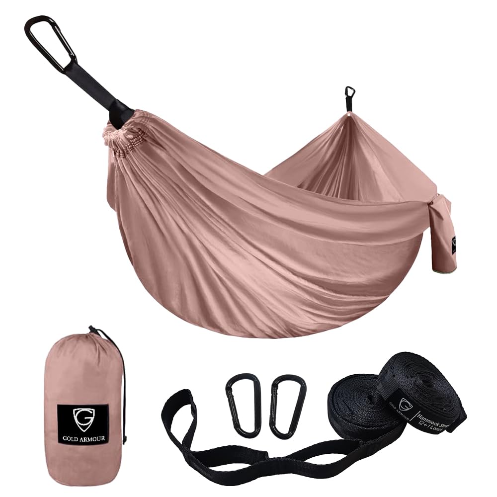 Gold Armour Camping Hammock - XL Double Hammock Portable Hammock Camping Accessories Gear for Outdoor Indoor with Tree Straps, USA Based Brand (Purple and Fuchsia)