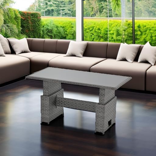 SUNSITT Outdoor Patio Lift Top Table Adjustable Height Wicker Dining Table