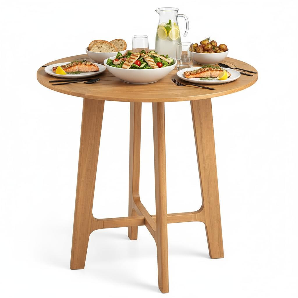 Tangkula 53" Round Outdoor Dining Table for 4-6 People, Acacia Wood Patio Table with Large Tabletop & 2" Umbrella Hole, Farmhouse Dining Furniture for Yard, Deck, Garden, Poolside