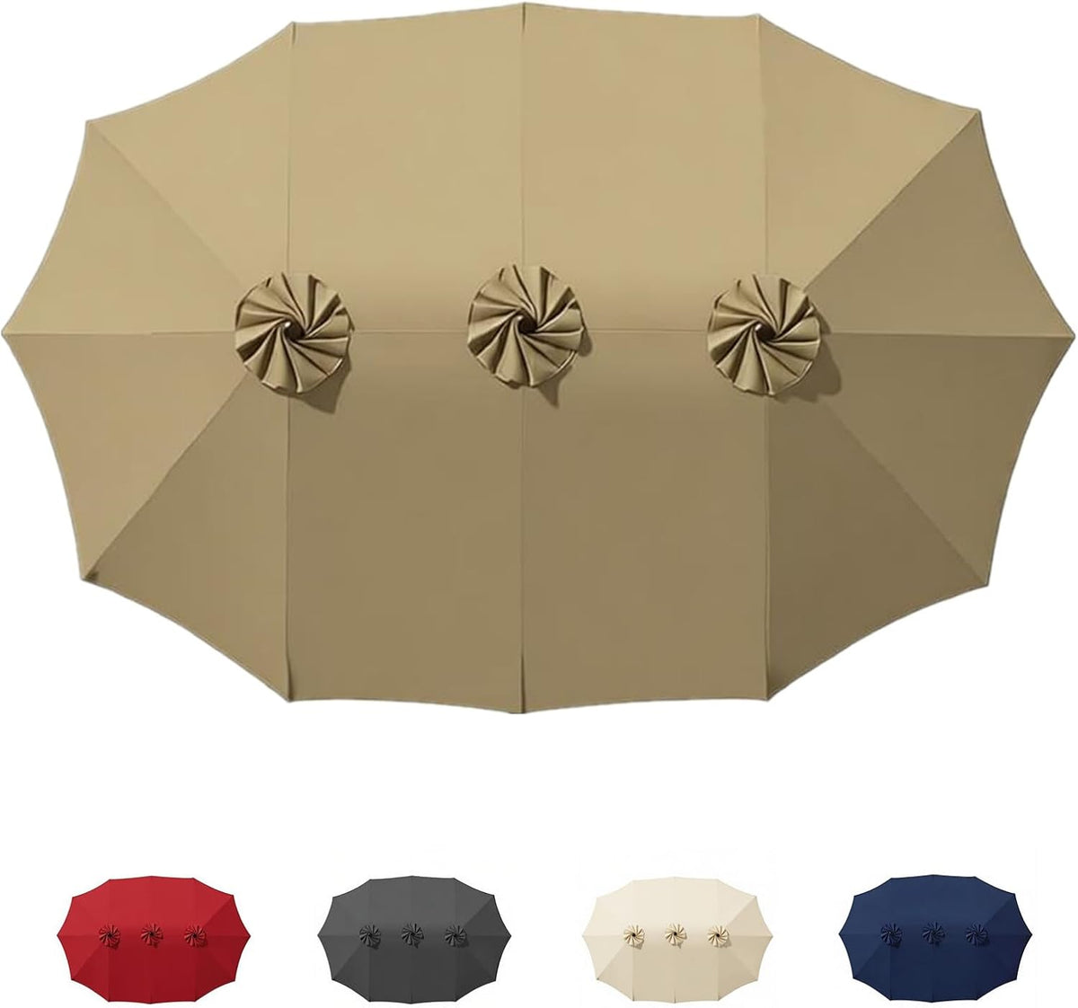 15ft Patio Umbrella Replacement Canopy for 12 Ribs, Large Outdoor Umbrella Top Cover Only,Double-Sided Fabric for Market Umbrellas, Sombrillas de Patio Repuesto (Frame NOT Included),khaki