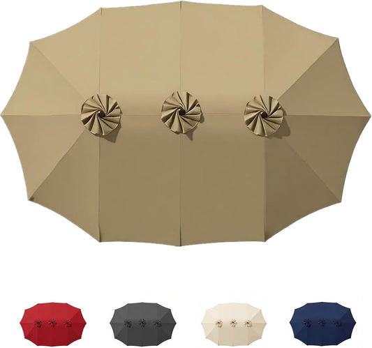 15ft Patio Umbrella Replacement Canopy for 12 Ribs, Large Outdoor Umbrella Top Cover Only,Double-Sided Fabric for Market Umbrellas, Sombrillas de Patio Repuesto (Frame NOT Included),khaki