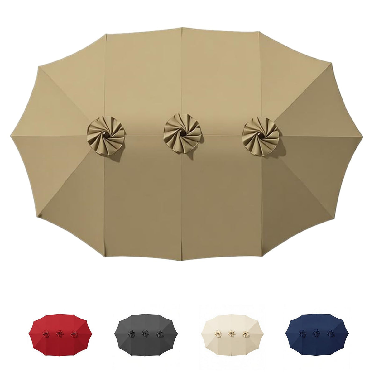 15ft Patio Umbrella Replacement Canopy for 12 Ribs, Large Outdoor Umbrella Top Cover Only,Double-Sided Fabric for Market Umbrellas, Sombrillas de Patio Repuesto (Frame NOT Included),khaki