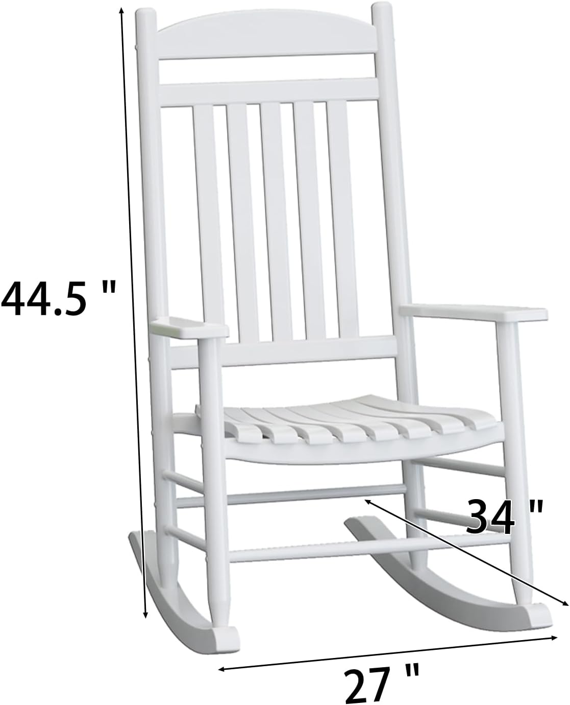 Wooden Outdoor Rocking Chair, Weatherproof Oversized Rocking Chair, Heavy Duty Comfort with 350 lbs Weight Capacity, Solid Relaxing Rocker with High Back for Patio, Porch, Living Room (white)
