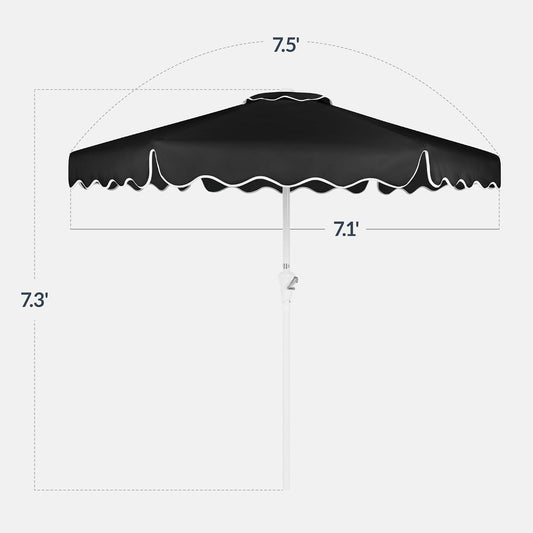 Best Choice Products 7.5ft Patio Market Umbrella with Wavy Trim, UV-Fade-Resistant 210g Canopy, Crank & Tilt, Wind Vent, Heavy-Duty Frame - Black