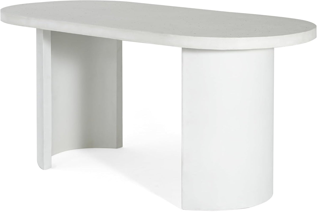 Christopher Knight Home Alan Modern Minimalist Concrete Outdoor Dining Table with White Terrazzo Tabletop, Oval Top Dining Table for 6, Pedestal Kitchen Table, Ideal for Family Gatherings, White