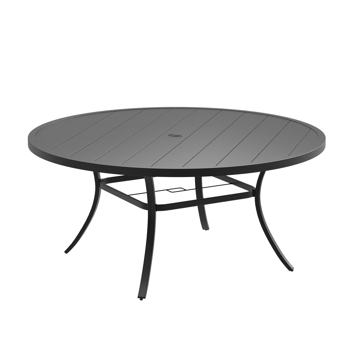 DIFY 48" Round Patio Dining Table for 6, All Weather Round Outdoor Metal Dining Table with 1.57" Umbrella Hole, Perfect for Backyard Lawn Garden, Walnut