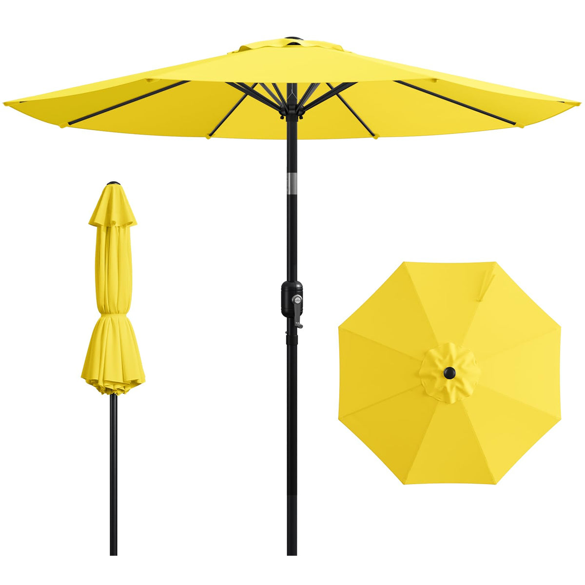 9FT Patio Umbrella,Outdoor Table Umbrella with Push Button Tilt & Crank,Pool Umbrella with Fade-Resistant Canopy, Heavy-Duty Steel Frame, Vented Top, for Deck, Backyard & Market
