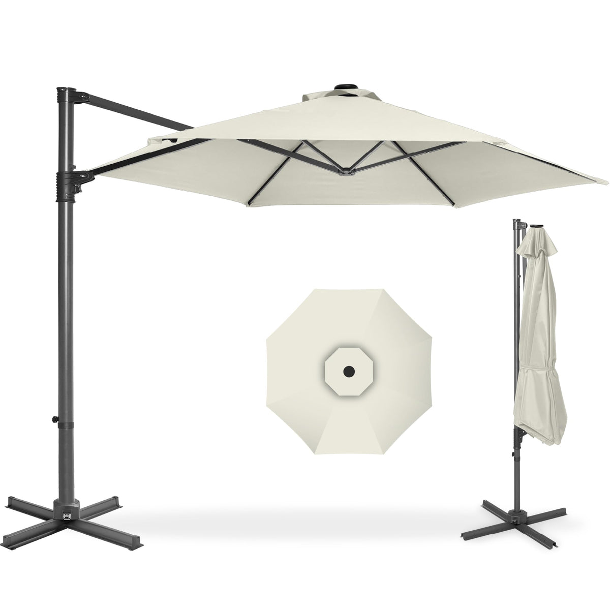 Best Choice Products 10ft Offset Hanging Market Patio Umbrella w/Easy Tilt Adjustment, Polyester Shade, 8 Ribs for Backyard, Poolside, Lawn and Garden - Tan