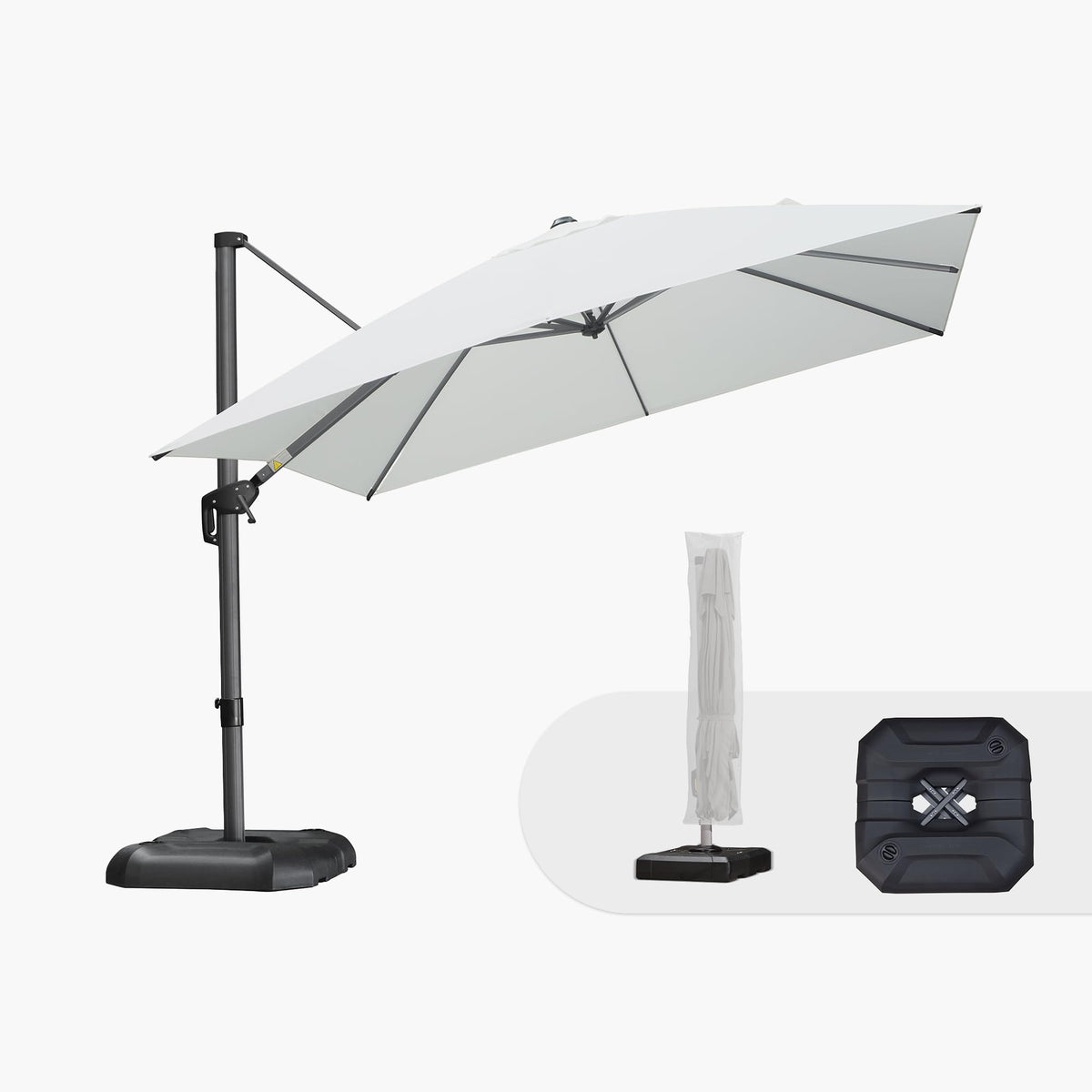PURPLE LEAF Patio Umbrella with Base 9' x 11.5' 360° Rotation Control Beige