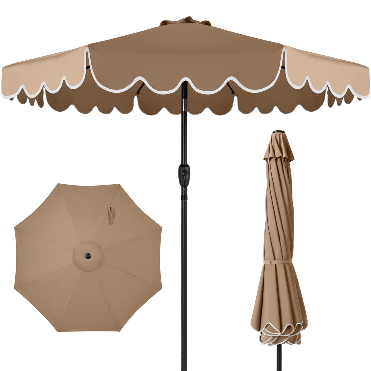 Best Choice Products 9ft Patio Market Umbrella with Scallop Trim, UV-Fade-Resistant 210g Canopy, Crank & Tilt, Wind Vent, Heavy-Duty Frame - Sky Blue
