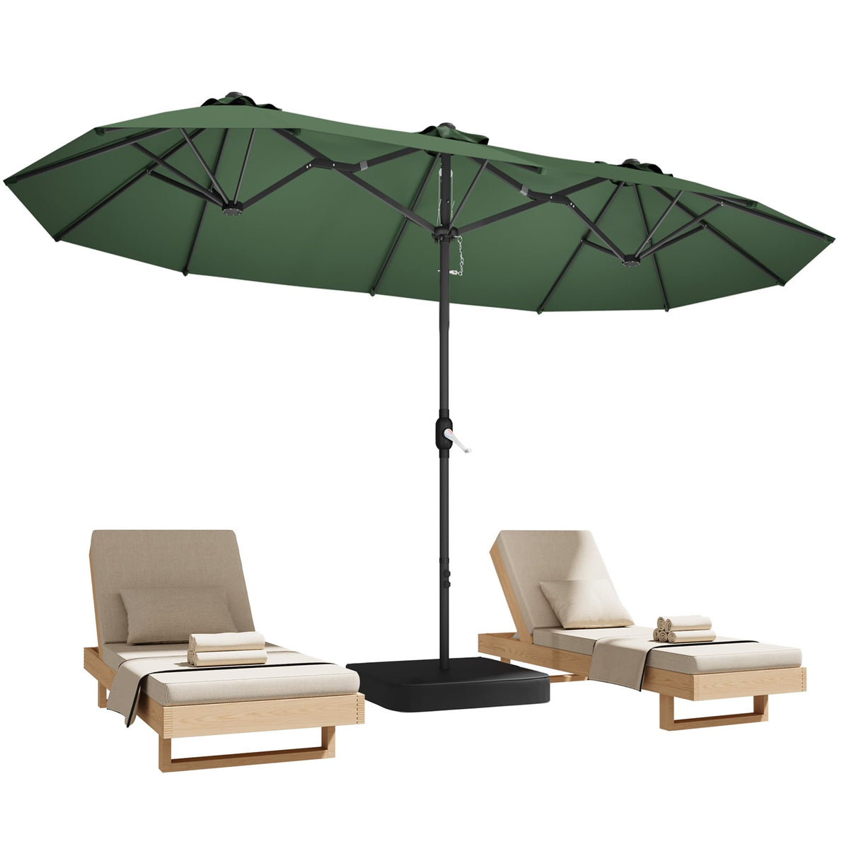 15ft Large Double-Sided Rectangle Patio Umbrella with Base Included,Gray