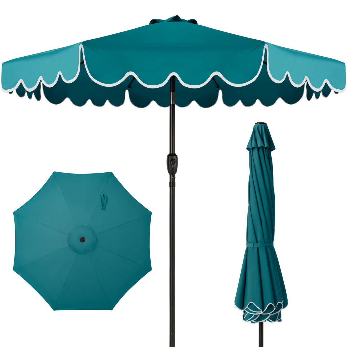 Best Choice Products 9ft Patio Market Umbrella with Scallop Trim, UV-Fade-Resistant 210g Canopy, Crank & Tilt, Wind Vent, Heavy-Duty Frame - Sky Blue