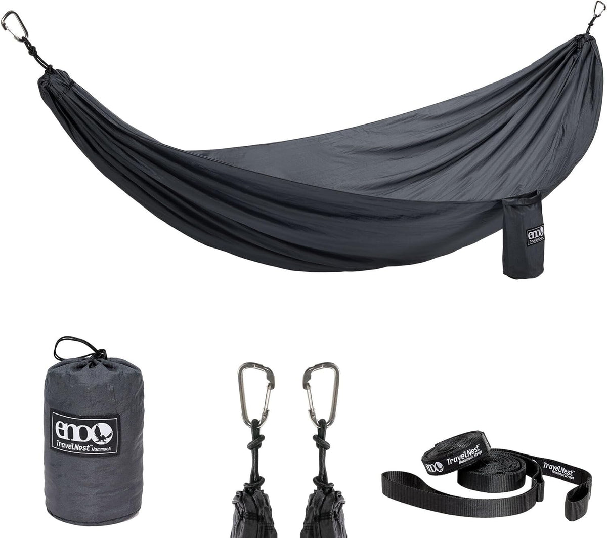 ENO TravelNest Hammock & Straps Combo - Portable Hiking and Camping Hammock with Straps Included - Travel Hammock for Camping, Hiking, Backpacking, a Festival, or The Beach - Moss