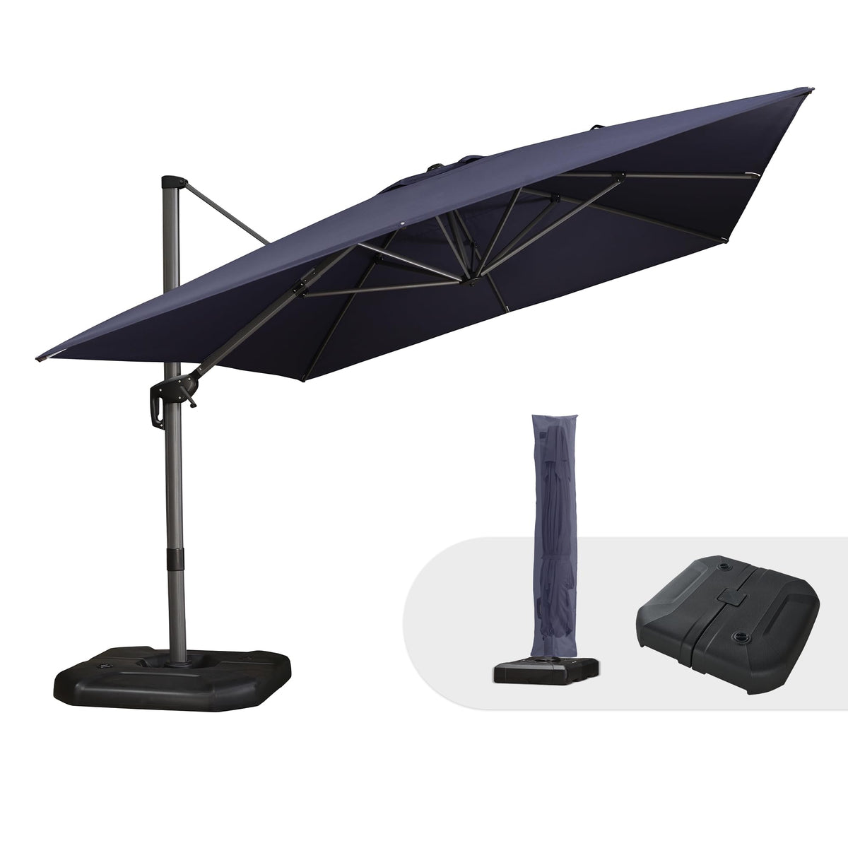 PURPLE LEAF Patio Umbrella with Base 9' x 11.5' 360° Rotation Control Beige
