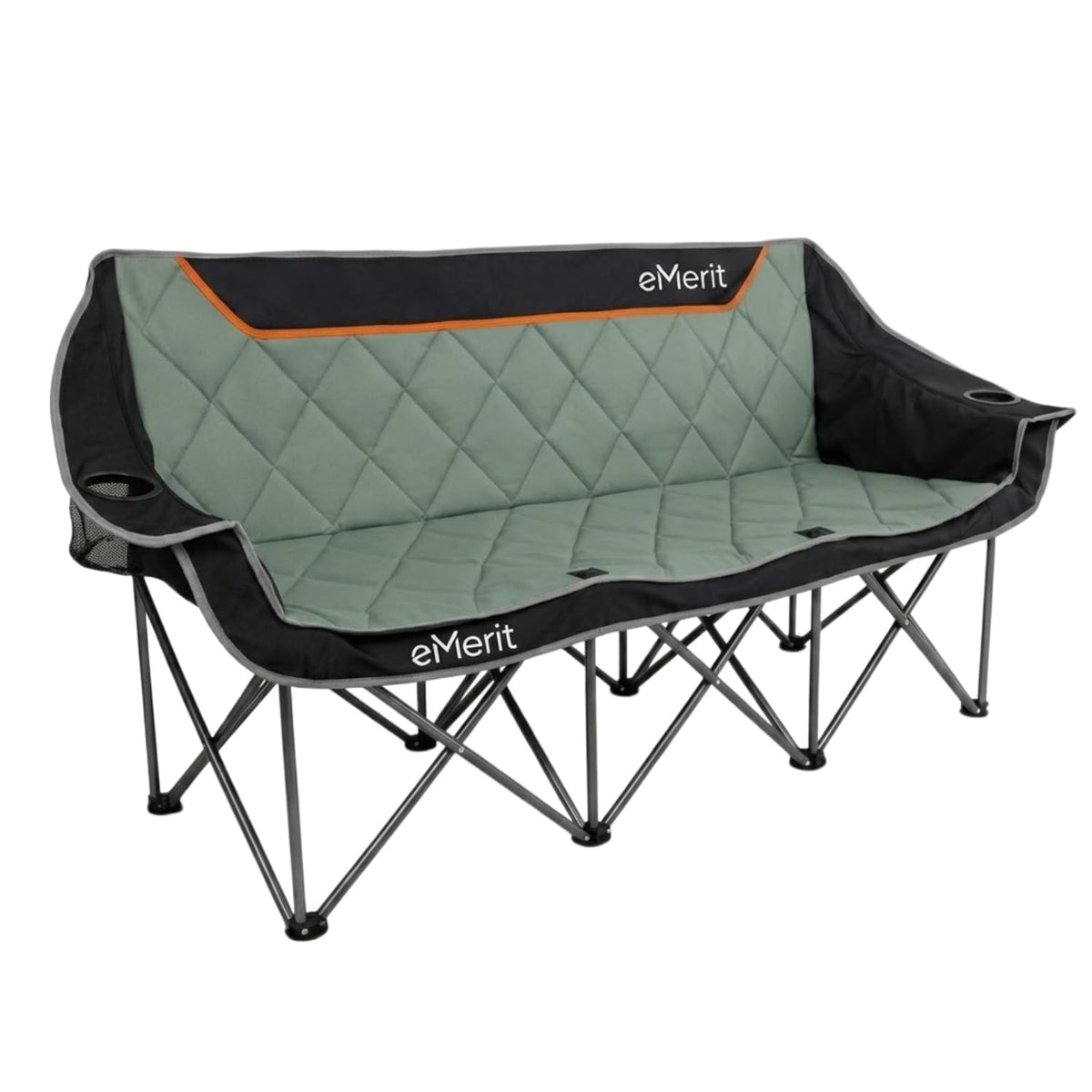 EMERIT Oversized Fully Padded Camping Chair, Heavy Duty 650LB Folding Camping Loveseat, Quad Fold Double Camping Couch with Cup Holders & Carry Bag for Outdoor, Lawn, Sports Events Black