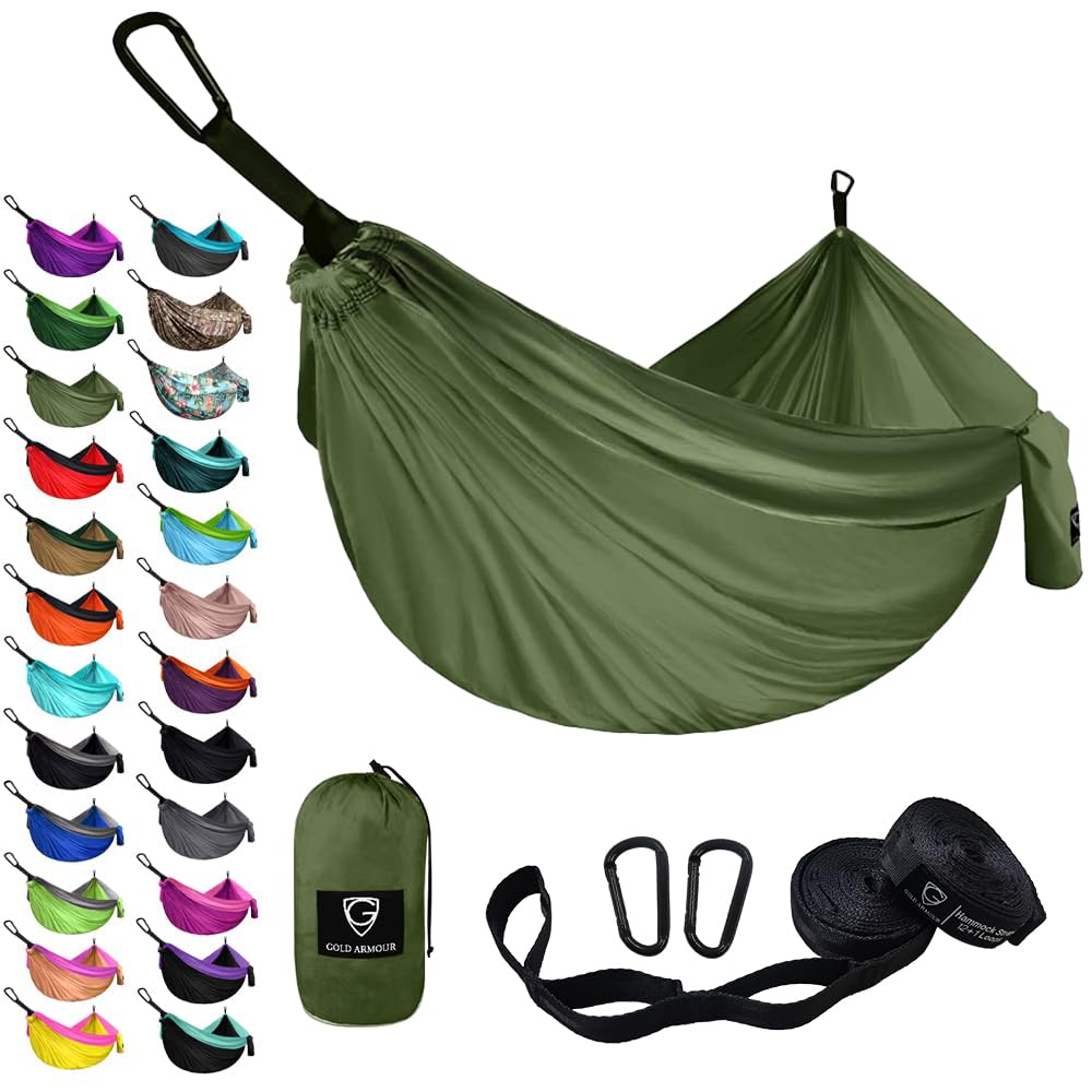 Gold Armour Camping Hammock - XL Double Hammock Portable Hammock Camping Accessories Gear for Outdoor Indoor with Tree Straps, USA Based Brand (Purple and Fuchsia)