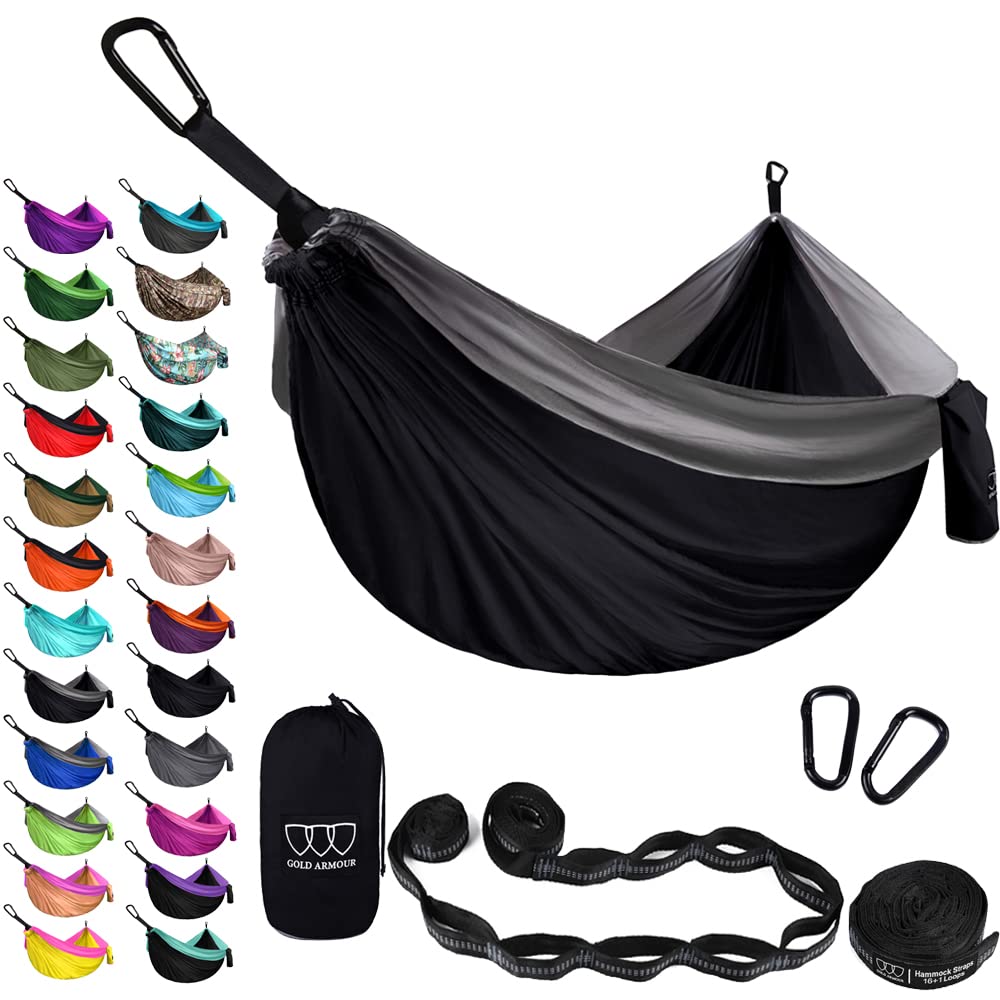 Gold Armour Camping Hammock - XL Double Hammock Portable Hammock Camping Accessories Gear for Outdoor Indoor with Tree Straps, USA Based Brand (Purple and Fuchsia)