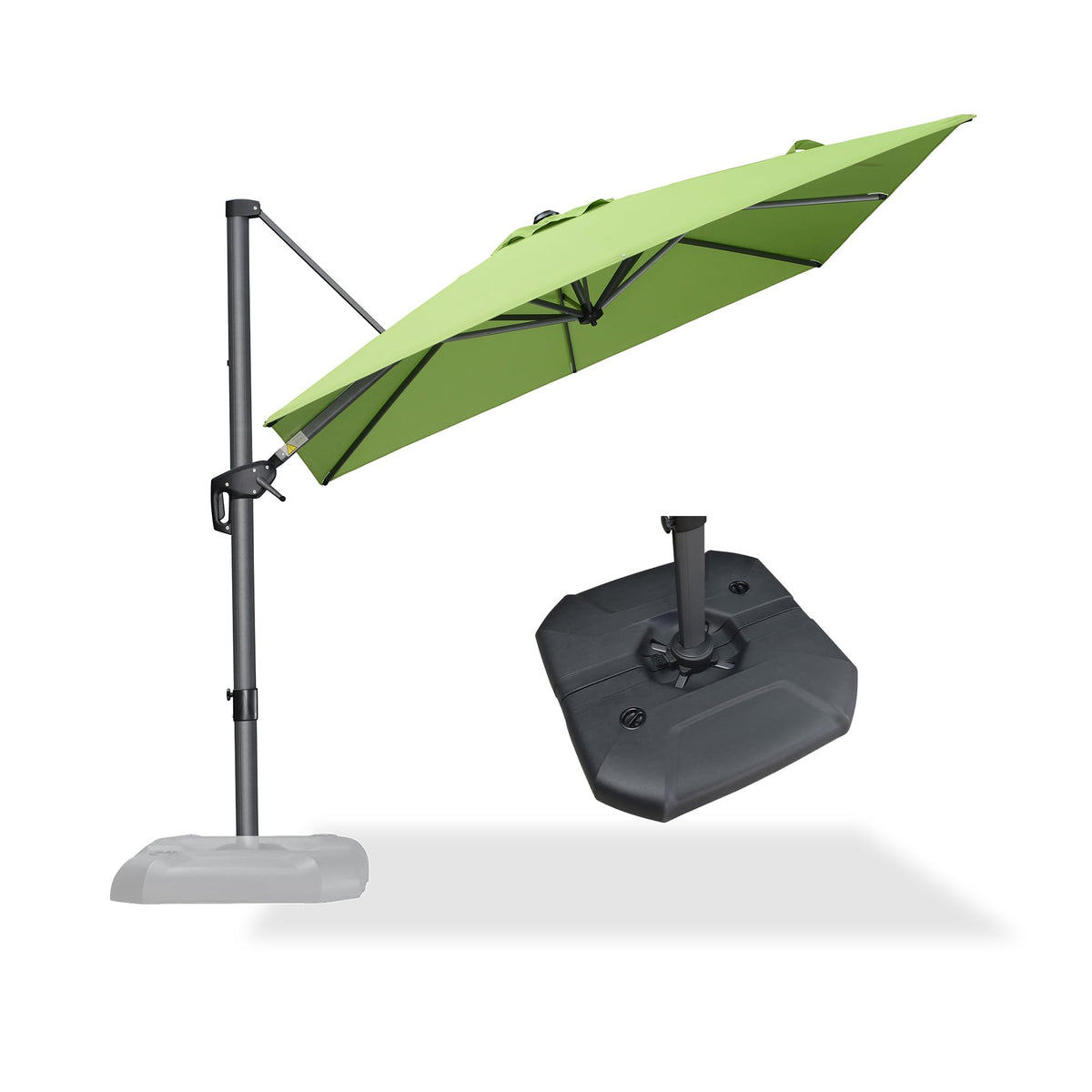 PURPLE LEAF Patio Umbrella with Base 9' x 11.5' 360° Rotation Control Beige