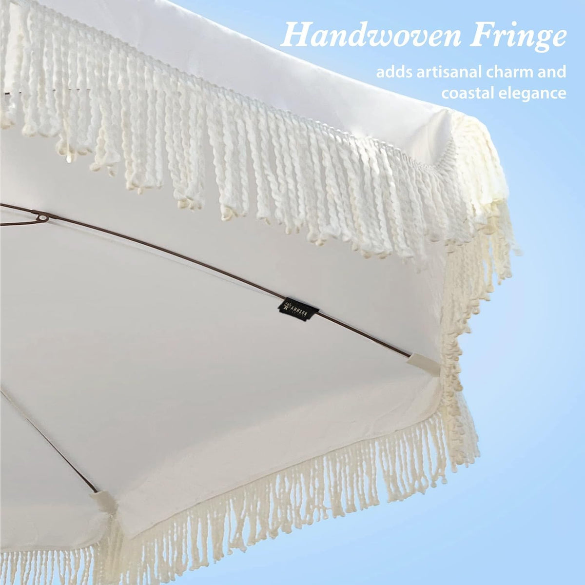 AMMSUN 7ft Patio Umbrella with Fringe Outdoor Tassel Umbrella UPF50+ Premium Steel Pole and Ribs Push Button Tilt, Cream White