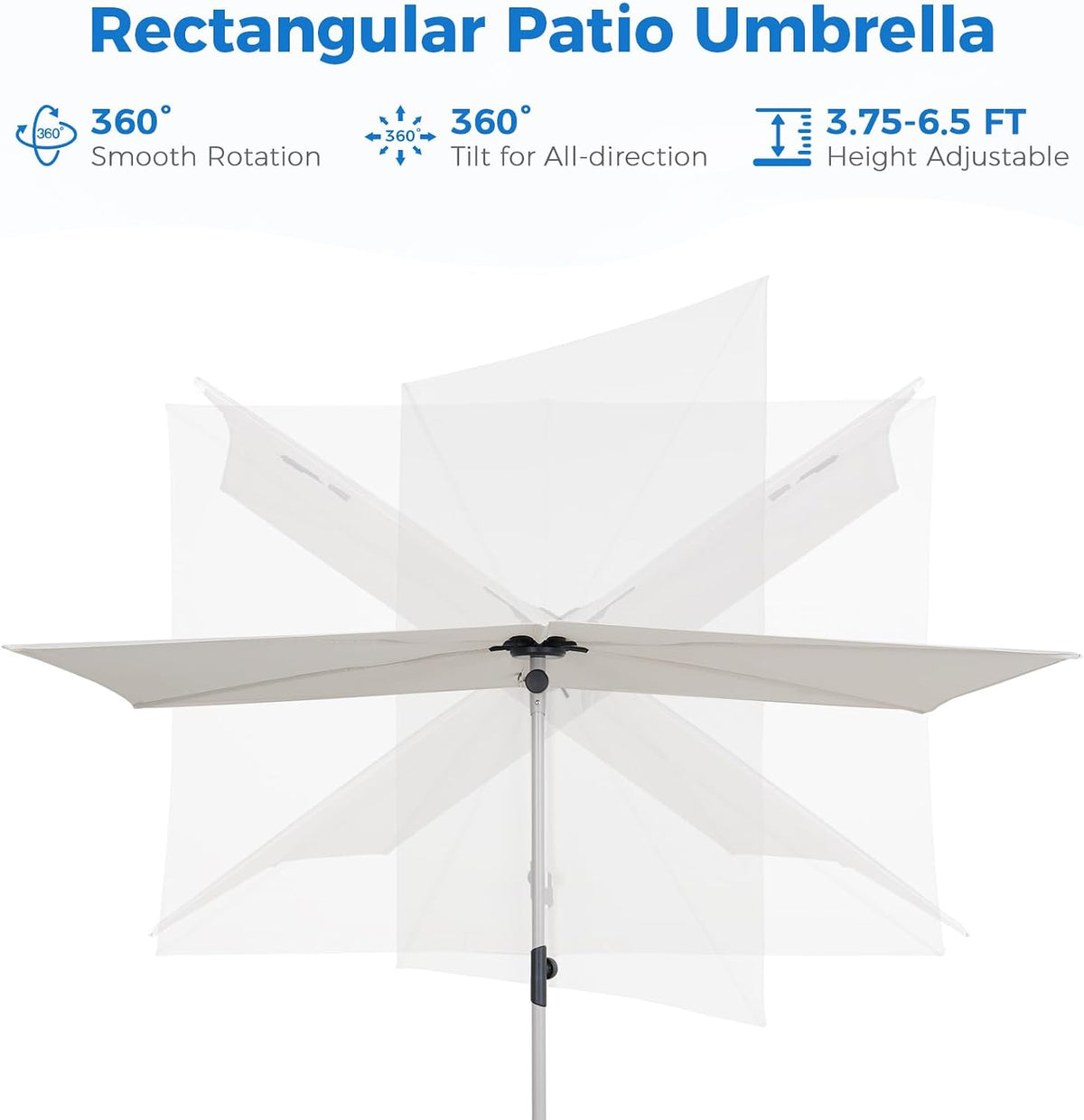 Grand patio Balcony Umbrella, JENA 6x4 FT Outdoor Umbrella, Rectangular Flat Canopy Versatile Patio Shade with 360 Degree Roating Knob for Deck Apartment, Beige