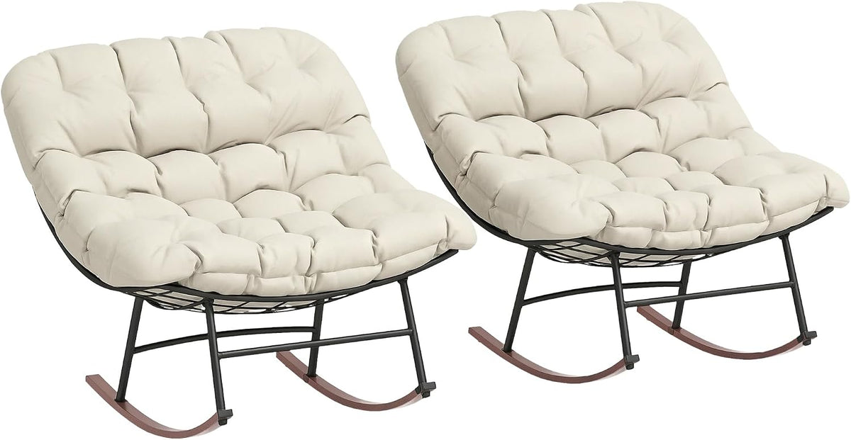 Outsunny Outdoor Rocking Chair Set of 2 Oversized with Cushions Beige