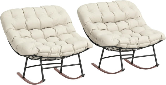 Outsunny Outdoor Rocking Chair Set of 2 Oversized with Cushions Beige