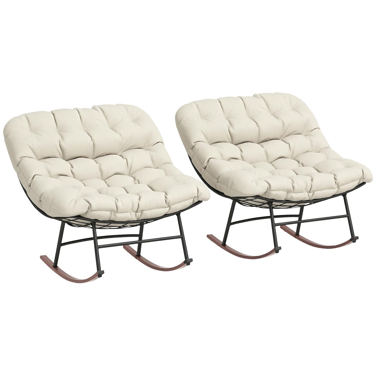 Outsunny Outdoor Rocking Chair Set of 2 Oversized with Cushions Beige