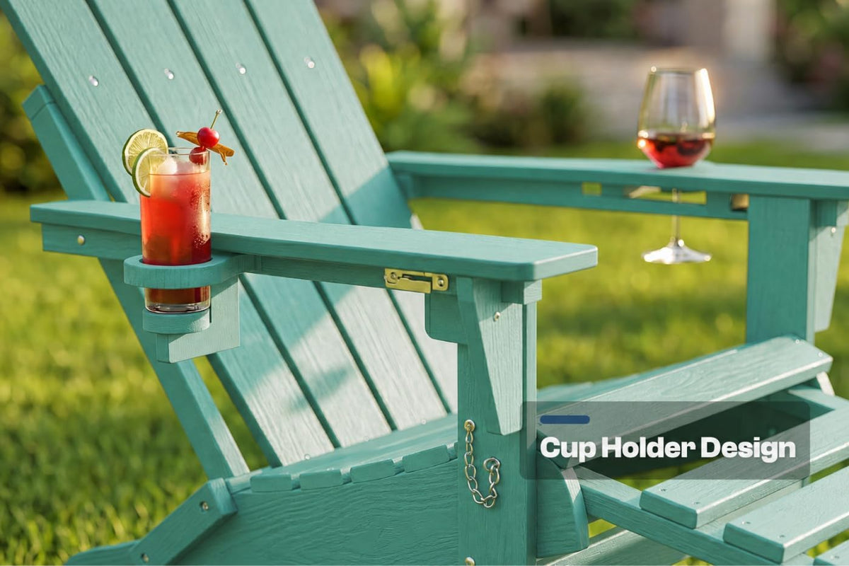 All-Weather HDPE Adirondack Rocking Chair, Heavy Duty Folding Porch Rocker with Curved High Back & Armrest, Comfortable Outdoor Lounge Chair for Backyard Patio Deck Garden, Aruba Blue