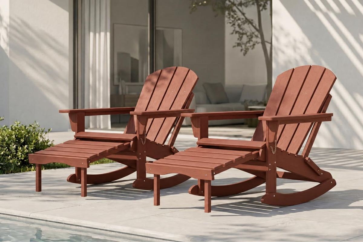 All-Weather HDPE Adirondack Rocking Chair, Heavy Duty Folding Porch Rocker with Curved High Back & Armrest, Comfortable Outdoor Lounge Chair for Backyard Patio Deck Garden, Aruba Blue