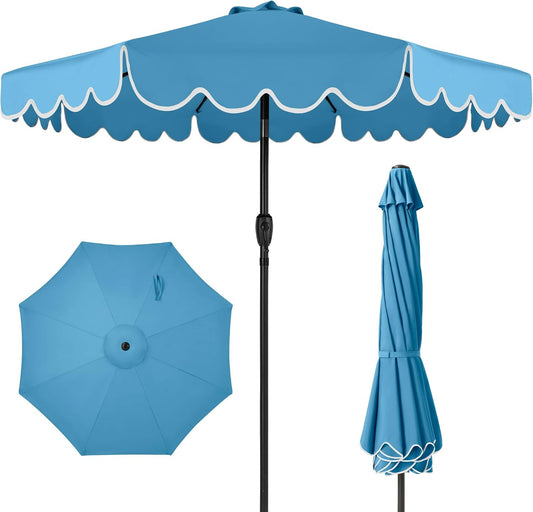 Best Choice Products 9ft Patio Market Umbrella with Scallop Trim, UV-Fade-Resistant 210g Canopy, Crank & Tilt, Wind Vent, Heavy-Duty Frame - Sky Blue