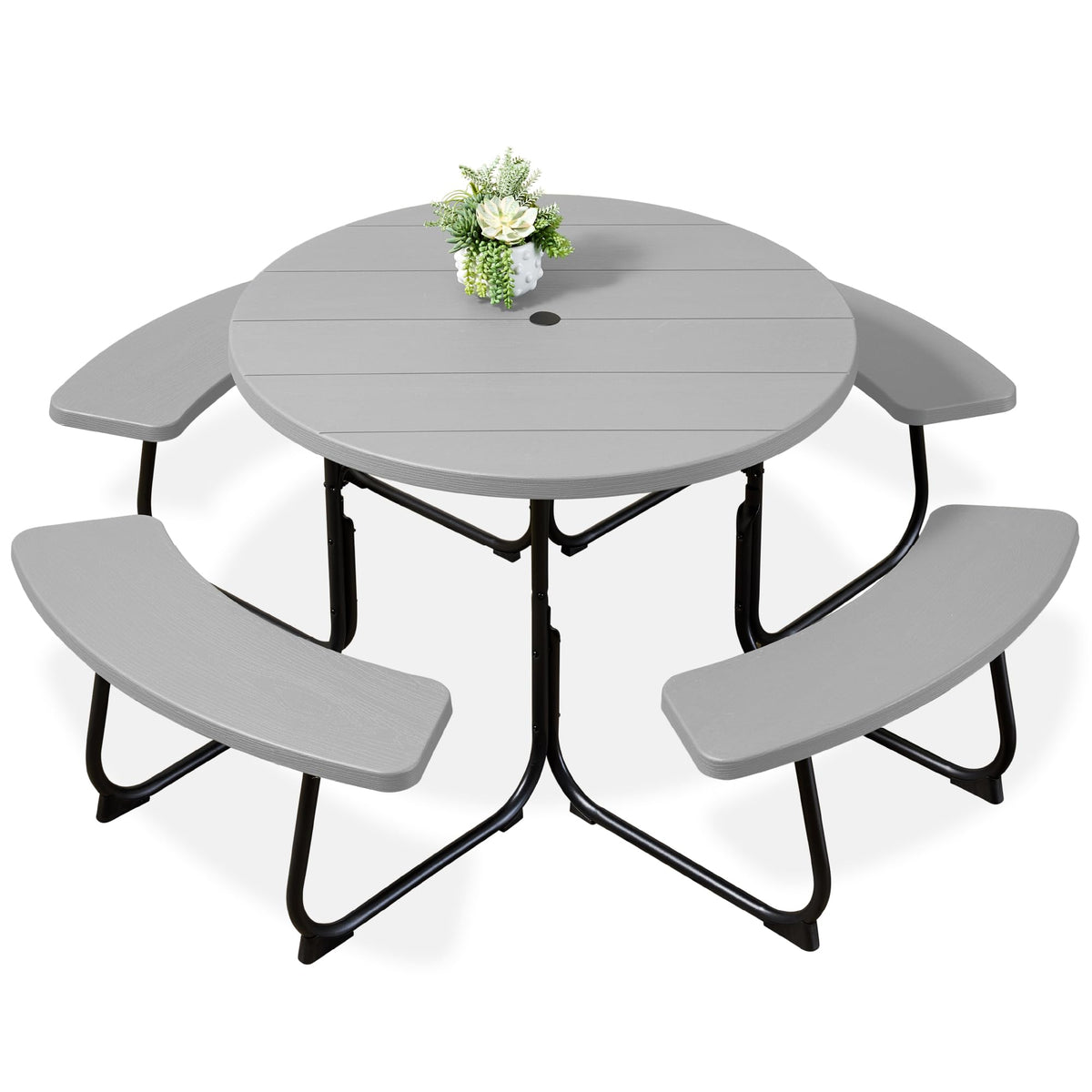 Best Choice Products 8-Person Outdoor Bench Patio Picnic Table, Circular w/ 4 Built-in Benches and Umbrella Hole, 2000lb Capacity - Green