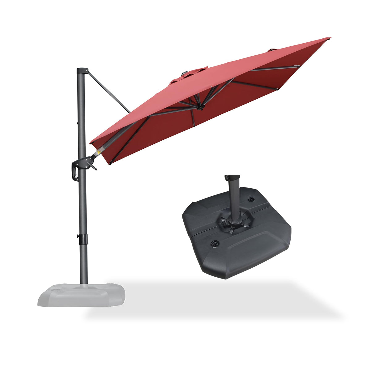 PURPLE LEAF Patio Umbrella with Base 9' x 11.5' 360° Rotation Control Beige