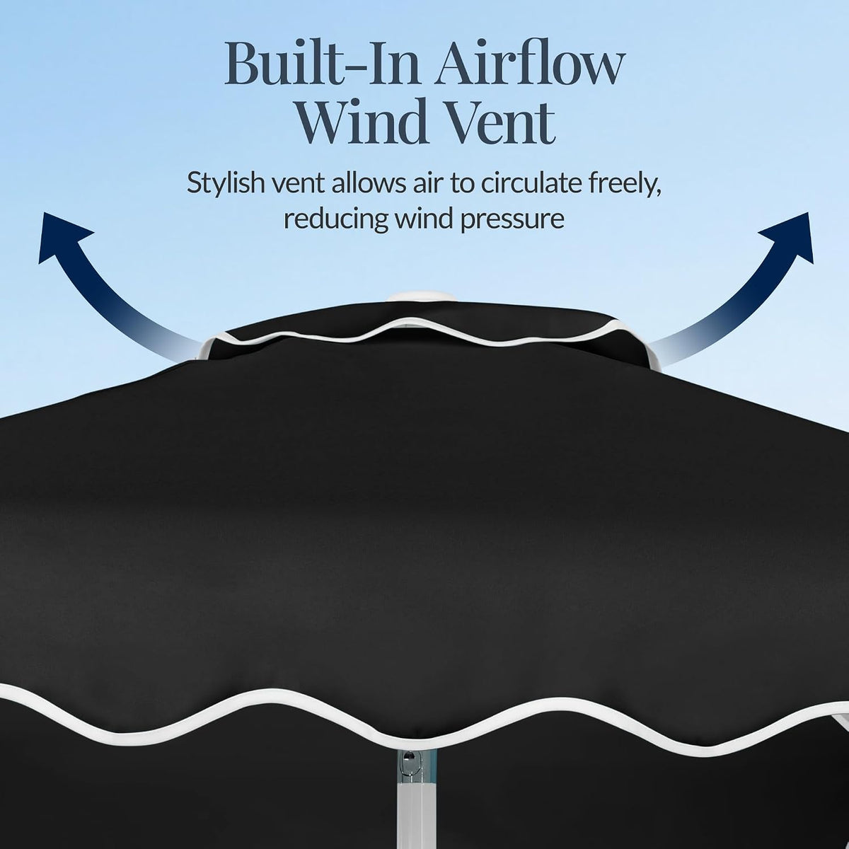 Best Choice Products 7.5ft Patio Market Umbrella with Wavy Trim, UV-Fade-Resistant 210g Canopy, Crank & Tilt, Wind Vent, Heavy-Duty Frame - Black