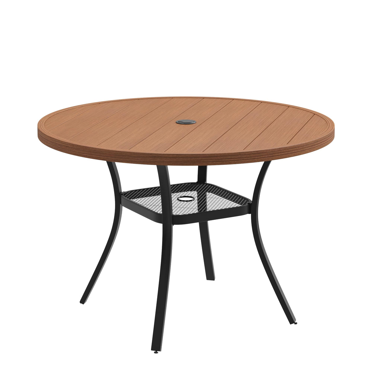 DIFY 48" Round Patio Dining Table for 6, All Weather Round Outdoor Metal Dining Table with 1.57" Umbrella Hole, Perfect for Backyard Lawn Garden, Walnut