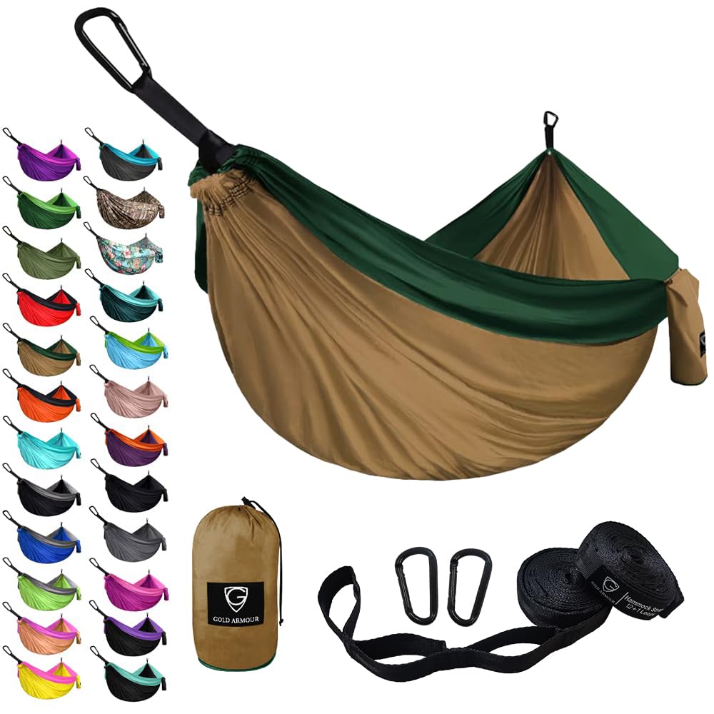 Gold Armour Camping Hammock - XL Double Hammock Portable Hammock Camping Accessories Gear for Outdoor Indoor with Tree Straps, USA Based Brand (Purple and Fuchsia)