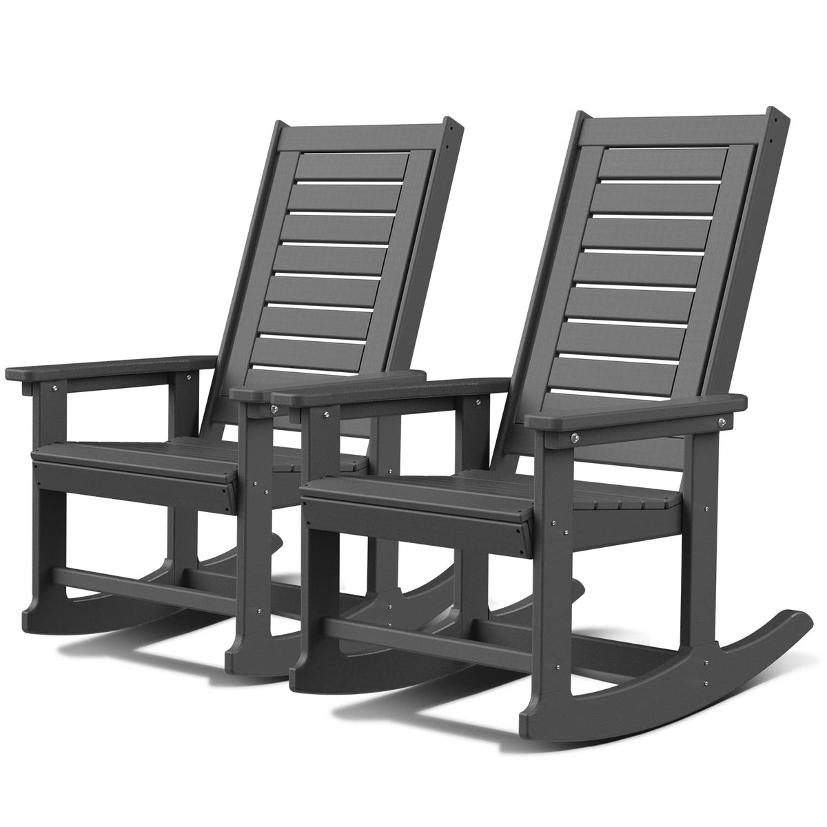GREENVINES Oversized Outdoor Rocking Chairs Set of 2, HDPE Rocker, Black