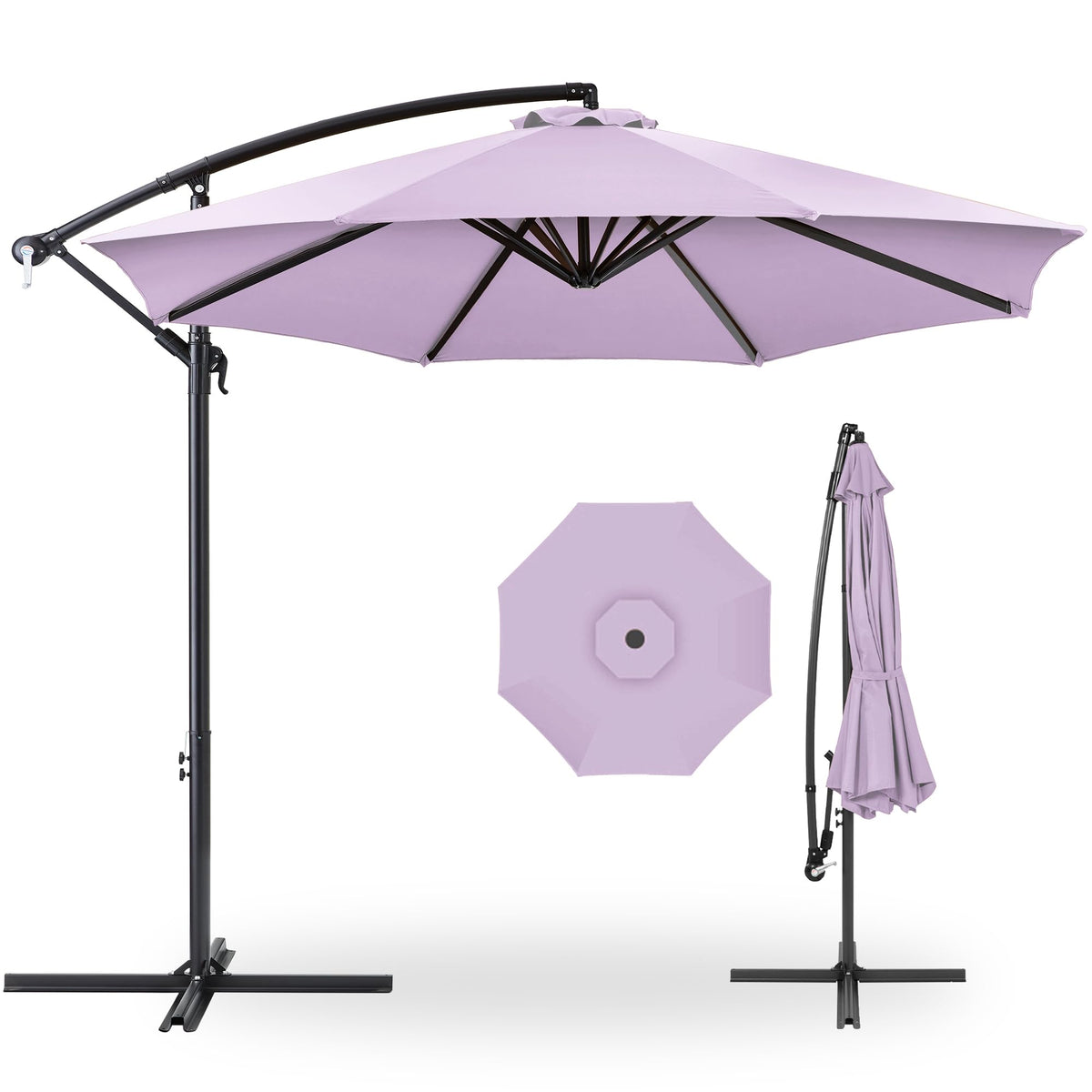 Best Choice Products 10ft Offset Hanging Market Patio Umbrella w/Easy Tilt Adjustment, Polyester Shade, 8 Ribs for Backyard, Poolside, Lawn and Garden - Tan