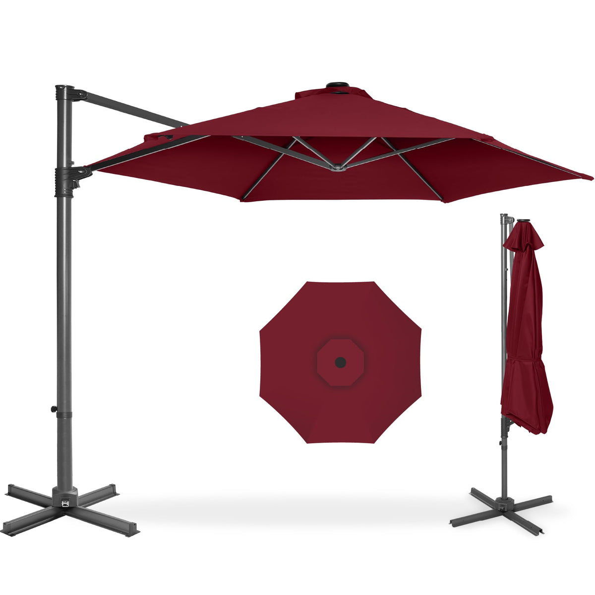 Best Choice Products 10ft Offset Hanging Market Patio Umbrella w/Easy Tilt Adjustment, Polyester Shade, 8 Ribs for Backyard, Poolside, Lawn and Garden - Tan